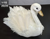 Lebădă Decorativă Albă cu Pene și Sclipici - 20x25cm